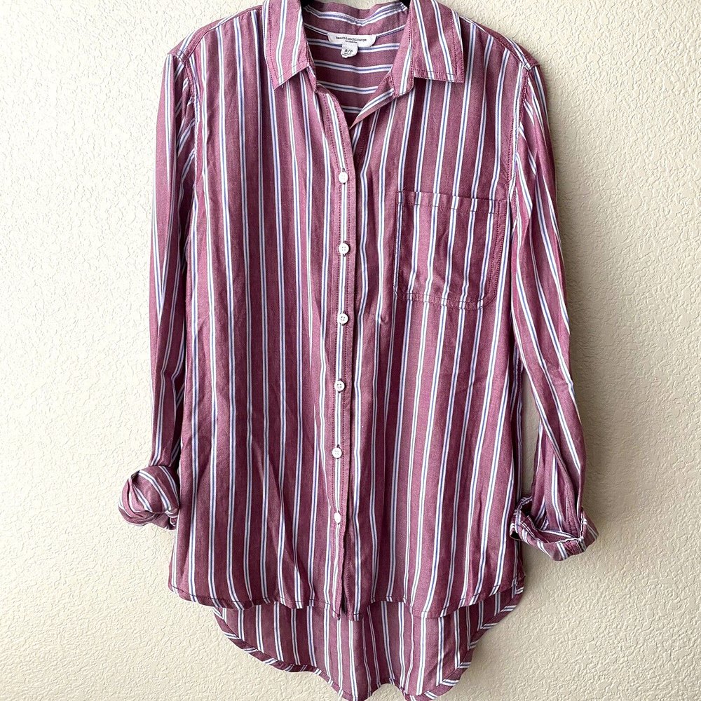 Beachlunchlounge womens stripes long sleeve button front tunic Size Small